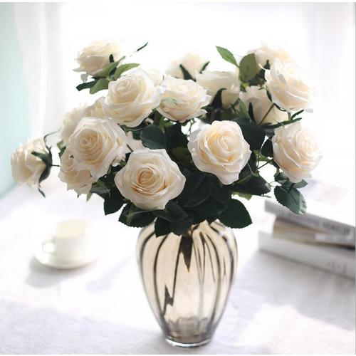 Large View 47cm - Deluxe 10 Head Rose Bush - Ivory