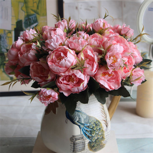 Large View 8 Head Small Pink Peony Filler Flower Bunch