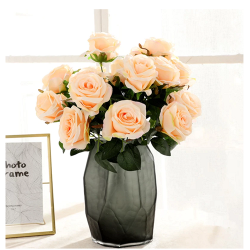 Large View 9 Head Rose Bush 42cm - Peach