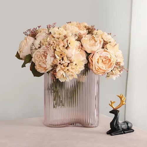 Large View Cream Tones Peony and Hydrangea Dried Effect Bouquet