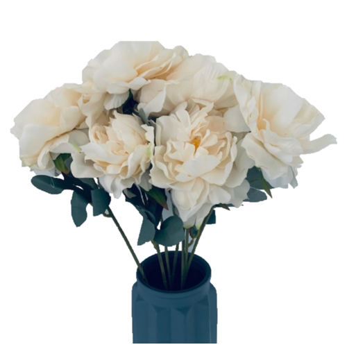 Large View 56cm - 7 Head Peony Rose Soft Ivory