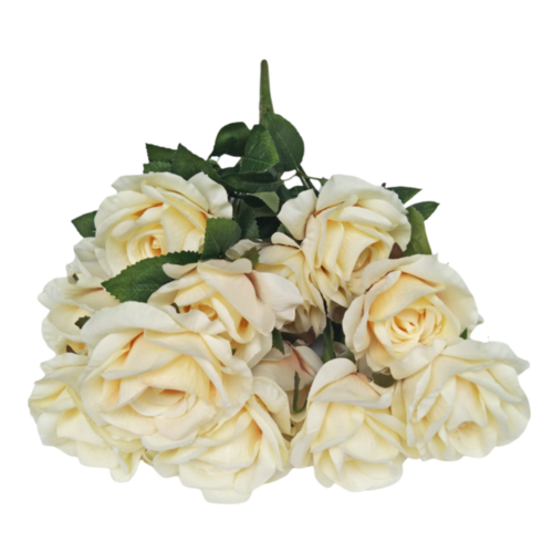 Large View 40cm - 9 Head Rose Bush Cream