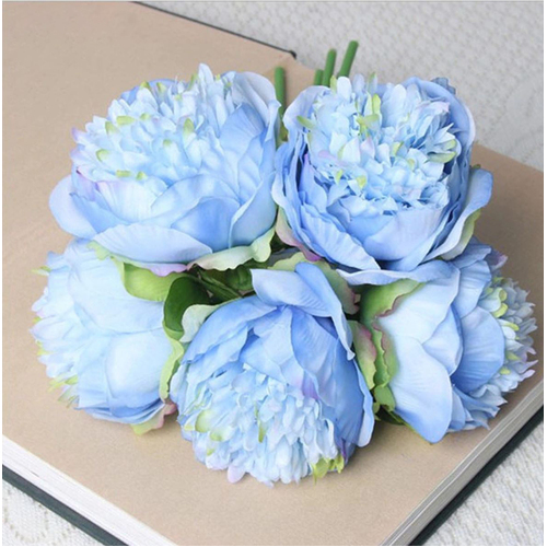 Large View 5 Head Peony Bouquet - Blue