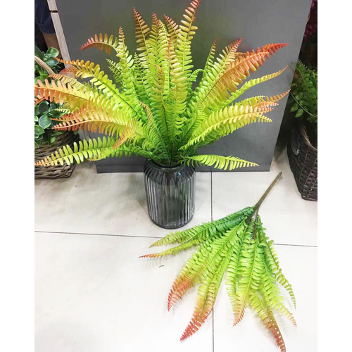 Large View Artificial Fern Leaf Spray - Orange Tips