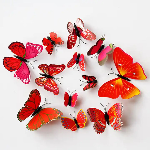 Large View 12pc - 3d Butterflies Red - Wall Stickers/Decorations