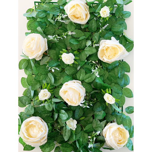 Large View Cream Giant Rose Rose Flower & Philodendron Greenery Wall Panels