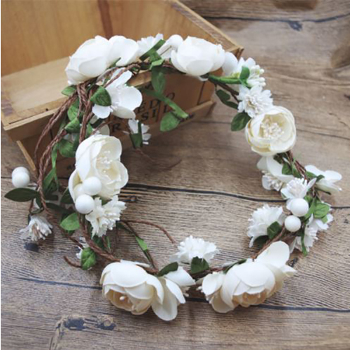 Large View Flower Garland/Flower Crown Dusty White