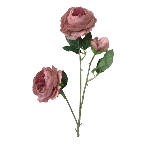 Large View 60cm- 3 Head Rose Flower Stem - Mauve
