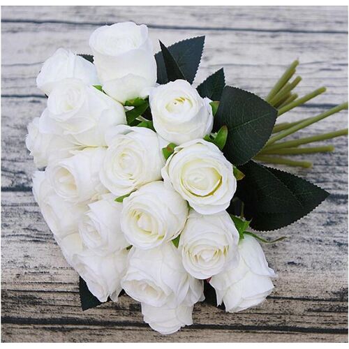 Large View 18 Head Silk Rose Bouquet - White