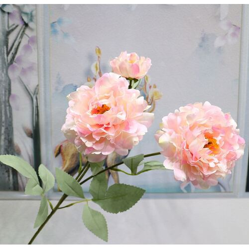 Large View 65cm Peony 3 Head Flower Stem - Pink