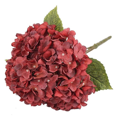 Large View 44cm  5 Head Hydrangea Stem Dusty Burgundy