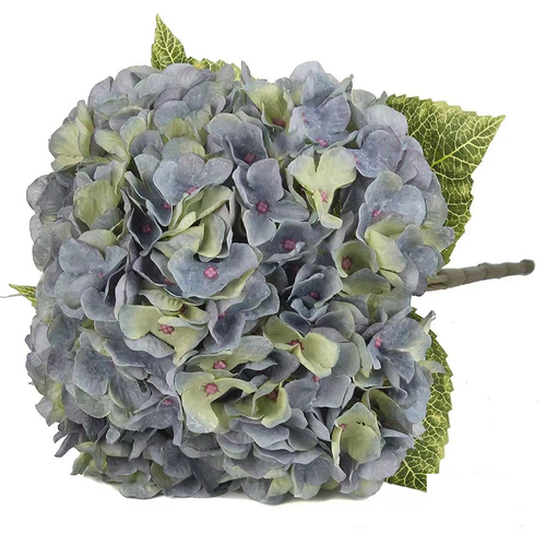 Large View 44cm  5 Head Hydrangea Stem Two Toned Blue/Green