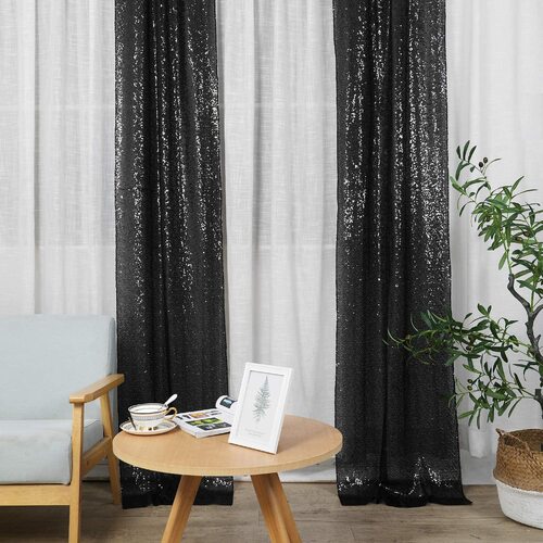 Large View 2pc Set Sequin Backdrop Curtains 60x245cm - Black