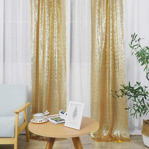 Large View 2pc Set Sequin Backdrop Curtains 60x245cm - Champagne Gold