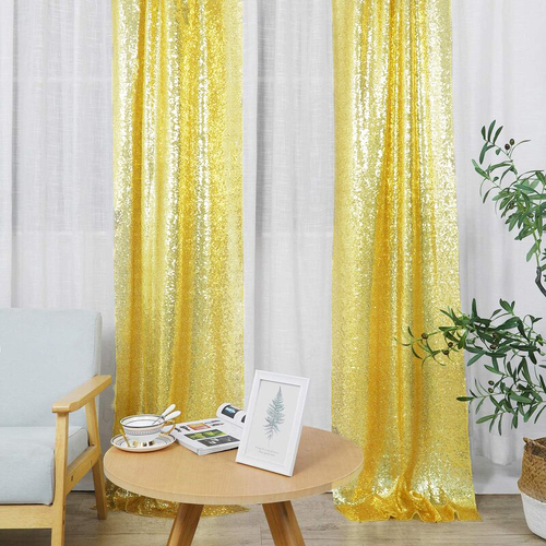 Large View 2pc Set Sequin Backdrop Curtains 60x245cm - Gold (Bright Gold)