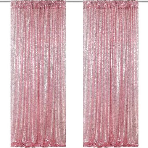 Large View 2pc Set Sequin Backdrop Curtains 60x245cm - Pink