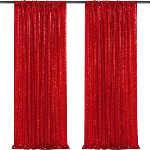 Large View 2pc Set Sequin Backdrop Curtains 60x245cm - Red