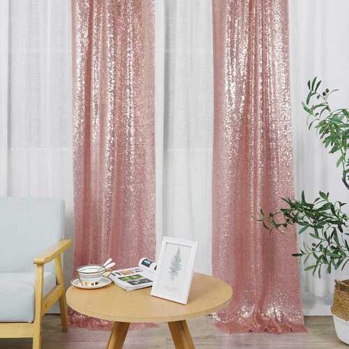 Large View 2pc Set Sequin Backdrop Curtains 60x245cm - Rose Gold