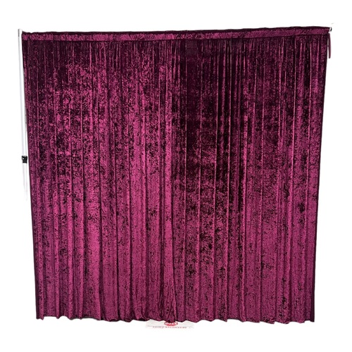 Large View 3x3m - Burgundy Crushed Velvet Wedding Backdrop Curtain 