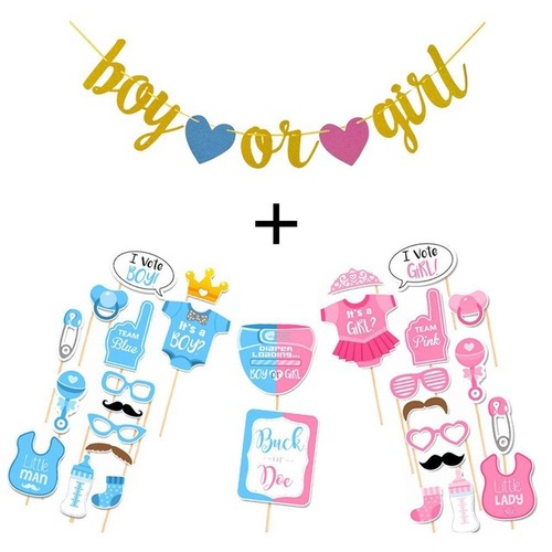 Large View 31pc - Baby Shower Banner & Photo Props Set - Gener Reveal 