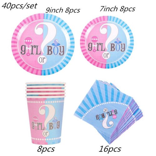 Large View 40pc - Gender Reveal Baby Shower Plate, Napkin and Cup Set