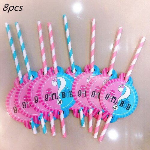 Large View 10pcs - Gender Reveal Baby Shower Straws