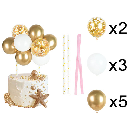 Large View Balloon Cake Topper - White and Gold Themed