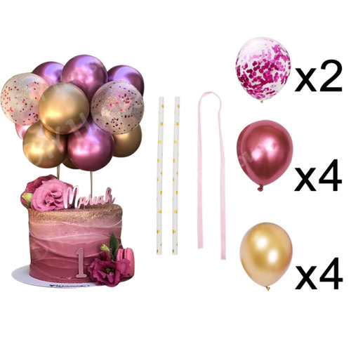 Large View Balloon Cake Topper - Rose Gold/Fushia and Gold Themed