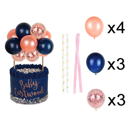 Large View Balloon Cake Topper - Rose Gold and Navy Themed