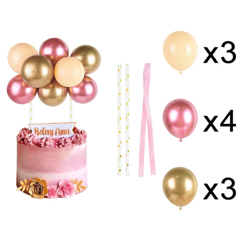 Large View Balloon Cake Topper - Rose Gold and Gold Themed