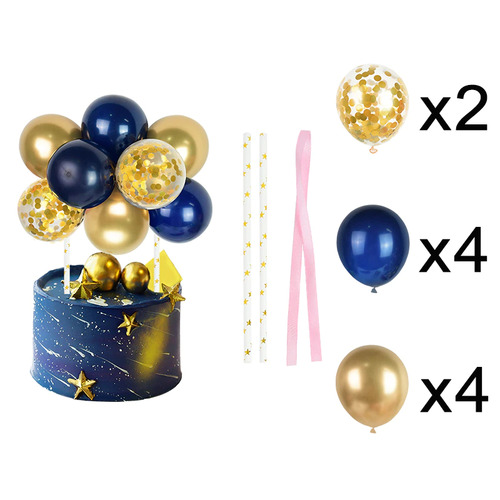 Large View Balloon Cake Topper - Navy and Gold Themed