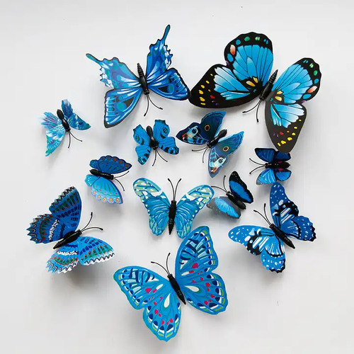 Large View 12pc - 3d Butterflies Blue - Wall Stickers/Decorations