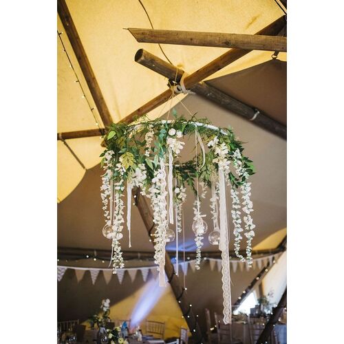 Large View WHITE Ceiling Flower/Macrame Hoop 40cm