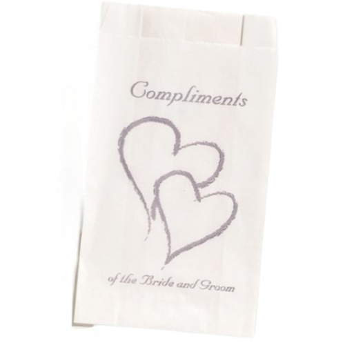 Large View Wedding Cake Bags - Silver Double Heart 45pcs