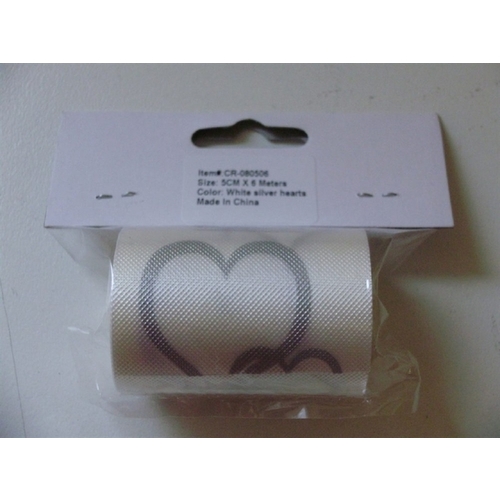 Large View Car Ribbon - White with Silver Heart