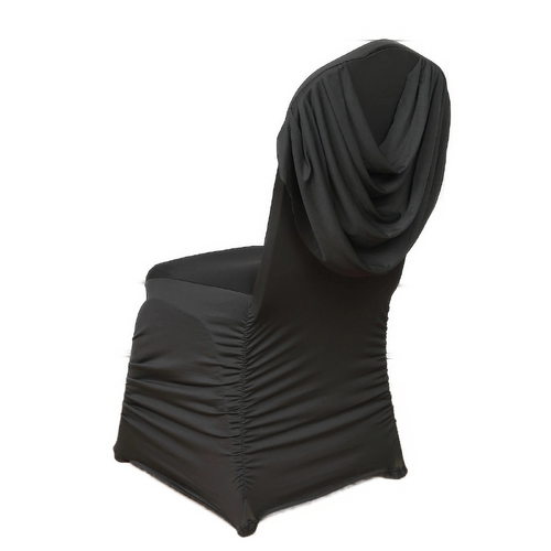 Large View Lycra Chair Cover (200GSM) Rouched Swag Back - Black