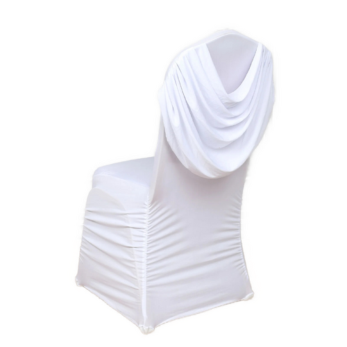 Large View Lycra Chair Cover (200gsm) Rouched Swag Back - White