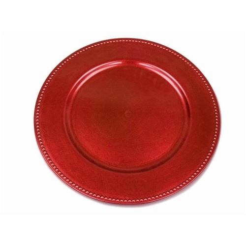 Large View 12pk - 33cm Red Charger Plate - Beaded