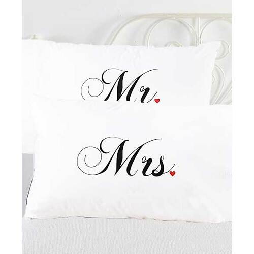 Large View Mr & Mrs Satin Pillow Case - White