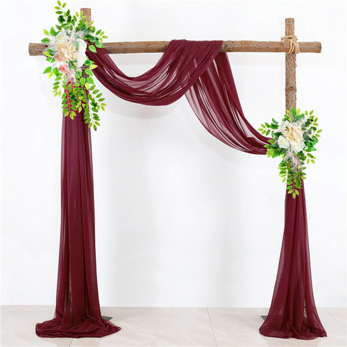 Large View Chiffon Backdrop Curtain Kit W/ Flower Set - Burgundy