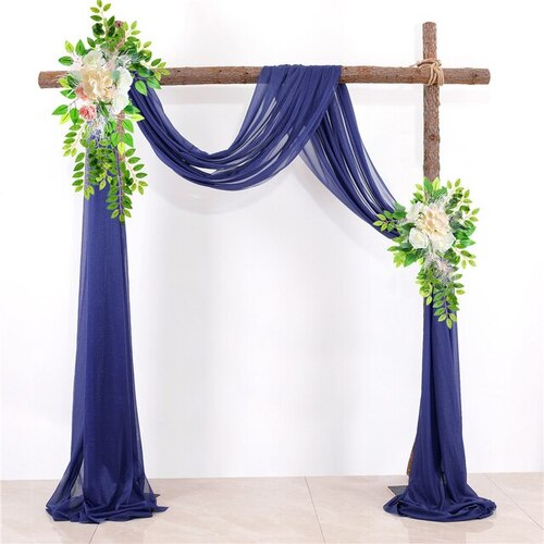 Large View Chiffon Backdrop Curtain Kit W/ Flower Set - Navy