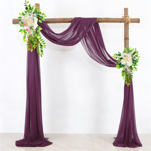 Large View Chiffon Backdrop Curtain Kit W/ Flower Set - Plum