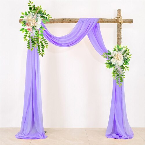 Large View Chiffon Backdrop Curtain Kit W/ Flower Set - Light Purple