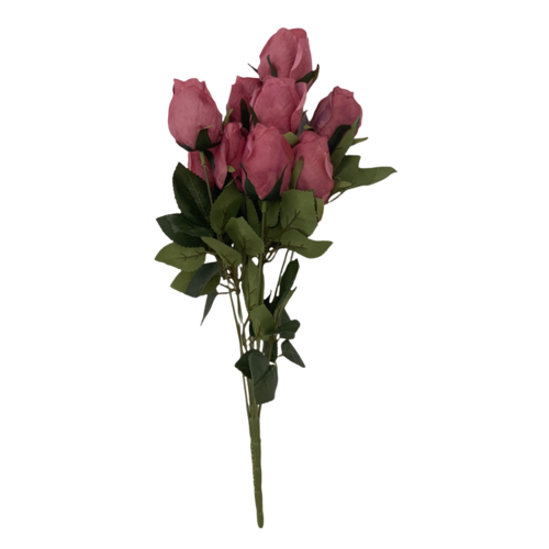 Large View 45cm - 9 Head Rose Bud Bush - Dark Mauve