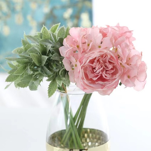 Large View Cottage Rose & Hydrangea Bouquet - Pink - Real Touch