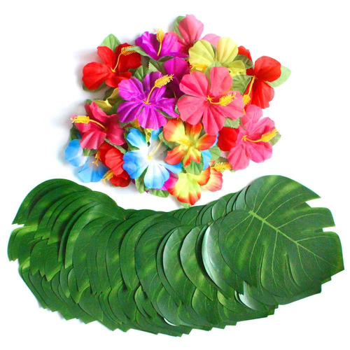 Large View 54pc Monstera & Hibiscus Flower Party Decor Set (SECONDS)