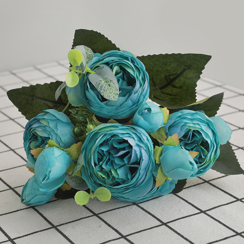 Large View 30cm 9 Head Small Filler Flower Bunch - Turquoise