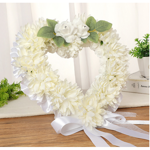 Large View 30cm Large Cream/White Rose Heart - Signing Set with Pen