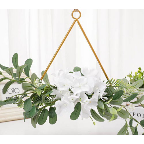 Large View Native Eucalyptus and Rose Triangle Floral Hoop