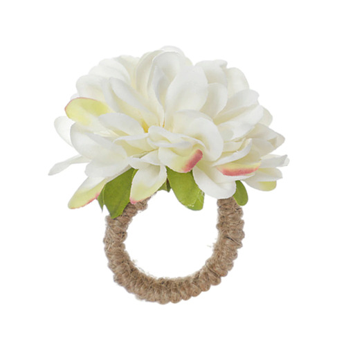 Large View 4pcs Dahlia Flower Napkin Rings - White/Cream